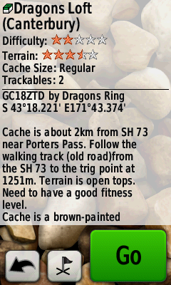 Details for the cache on a Garmin Oregon GPS