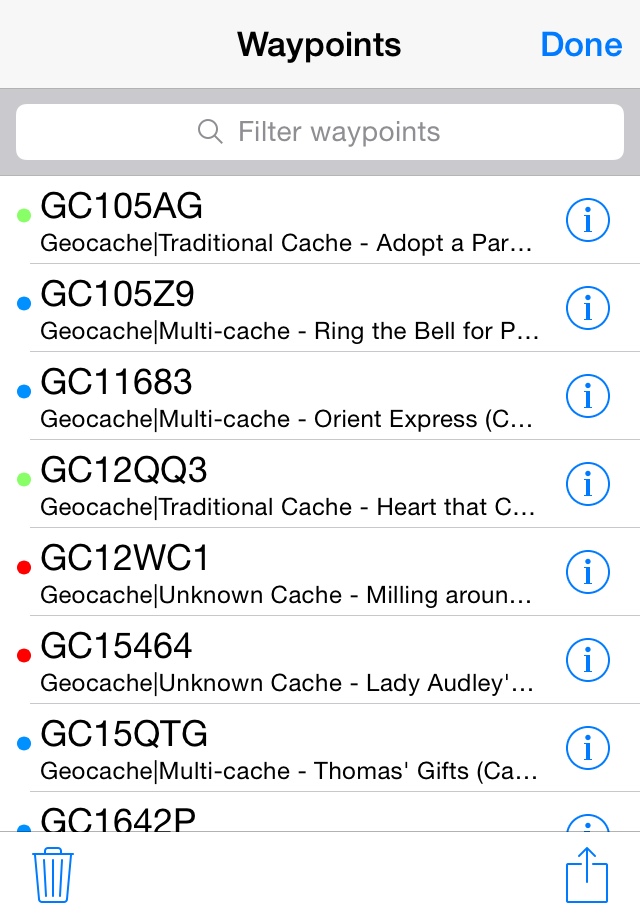 List of geocaches on an iPhone